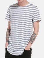 Mens Summer Hip-Hop Striped Printed Tops O-neck Short Sleeve Casual Cotton T-shirt