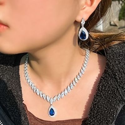 Bridal Jewelry Sets Two-piece Suit Zircon Copper 1 Necklace Earrings Women's Cute Stylish Cool Lovely Classic Precious Geometric Jewelry Set For Wedding Lightinthebox