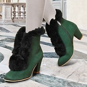 Women's Boots Snow Boots Plus Size Outdoor Xmas Daily Fleece Lined Booties Ankle Boots Block Heel Chunky Heel Round Toe Elegant Vintage Fashion Suede Zipper Black Red Green miniinthebox