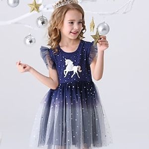 Kids Girls' Dress Sequin School Daily Cute Beautiful Polyester A Line Dress Spring 3-10 Years Navy Blue miniinthebox