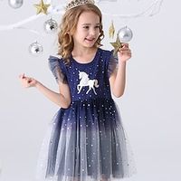 Kids Girls' Dress Sequin School Daily Cute Beautiful Polyester A Line Dress Spring 3-10 Years Navy Blue miniinthebox - thumbnail