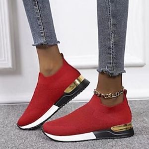 Women's Sneakers Plus Size Flyknit Shoes Outdoor Daily Flat Heel Round Toe Sporty Casual Walking Shoes Knit Loafer Color Block Black White Rosy Pink miniinthebox