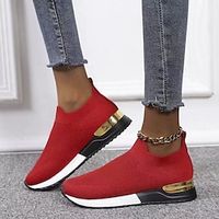 Women's Sneakers Plus Size Flyknit Shoes Outdoor Daily Flat Heel Round Toe Sporty Casual Walking Shoes Knit Loafer Color Block Black White Rosy Pink miniinthebox - thumbnail