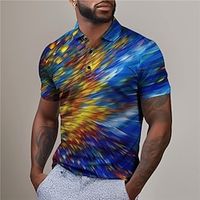 Optical Illusion Men's Fashion Casual 3D Print Polo Shirt Sports Outdoor Vacation Streetwear Pique Polo Shirt Short Sleeve Turndown Polo Shirts Blue Gray Summer S M L Micro-elastic Lapel Polo Lightinthebox