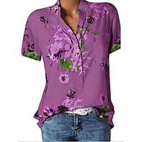 Women's Blouse Shirt Graphic V Neck Tops White Purple Blushing Pink miniinthebox - thumbnail