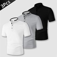 Multi Packs 3pcs Men's Stand Collar Short Sleeves BlackWhitePink Polo Button Up Polos Golf Shirt Plain Daily Wear Vacation Polyester Spring Summer Lightinthebox