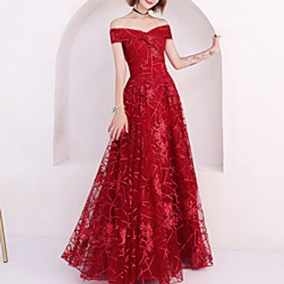 A-Line Elegant Floral Engagement Prom Dress Off Shoulder Short Sleeve Floor Length Tulle with Pattern Print Appliques 2021 Lightinthebox A-Line Elegant Floral Engagement Prom Dress Off Shoulder Short Sleeve Floor Length Tulle with Pattern Print Appliques 2021 Lightinthebox