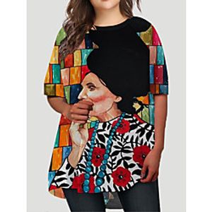 Women's Plus Size Dresses T Shirt Dress Tee Dress Short Mini Dress Half Sleeve Floral Graphic Color Block Print Basic Fall Red XL XXL 3XL 4XL 5XL  Holiday Lightinthebox