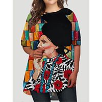 Women's Plus Size Dresses T Shirt Dress Tee Dress Short Mini Dress Half Sleeve Floral Graphic Color Block Print Basic Fall Red XL XXL 3XL 4XL 5XL  Holiday Lightinthebox - thumbnail