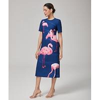 Flamingo Placement Print Stretch Maxi Dress