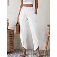 Women's Loungewear Pants Pure Color Fashion Basic Comfort Home Daily Cotton And Linen Breathable Long Pant Pocket Elastic Waist Summer Black White Lightinthebox