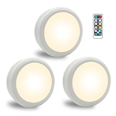 LED Puck Light 3pcs Under Cabinet Night Light Infrared Remote Control Bedside Corridor Lighting Pat Ice Hockey Lamp AA Battery Powered Lightinthebox