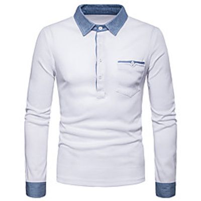 Men's Golf Shirt Solid Color Button-Down Long Sleeve Street Tops Cotton Business Sportswear Casual Comfortable White Black Lightinthebox