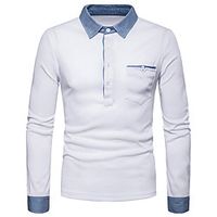 Men's Golf Shirt Solid Color Button-Down Long Sleeve Street Tops Cotton Business Sportswear Casual Comfortable White Black Lightinthebox - thumbnail