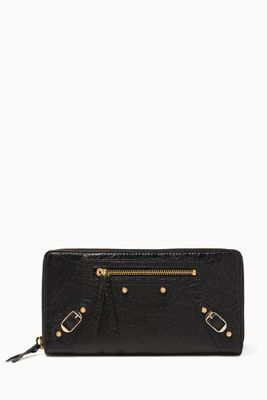 Black Classic City Zip-Around Wallet