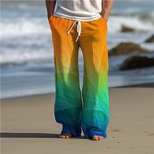 Color Gradient Casual Men's 3D Print Pants Trousers Outdoor Daily Wear Streetwear Polyester Yellow Red Purple S M L Medium Waist Elasticity Pants Lightinthebox