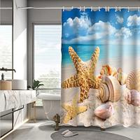 Beach Seawater Shell Landscape Print Shower Curtain With Hook Modern Polyester Machined Waterproof Bathroom Lightinthebox