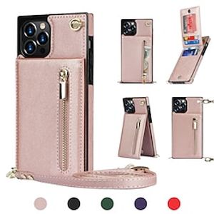 Wallet Card Phone Case with Strap For Apple  iPhone 14 Pro Max 13 12 11 Pro Max Mini X XR XS 8 7 Plus Magnetic Full Body Protective Dustproof Solid Colored PU Leather miniinthebox