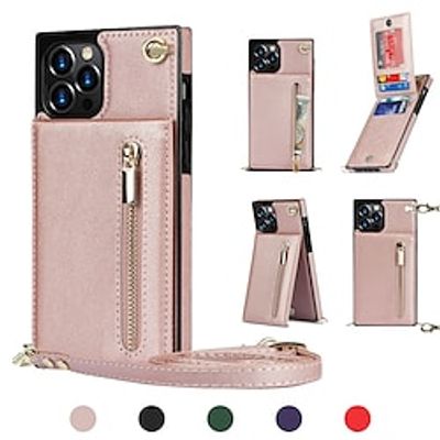 Wallet Card Phone Case with Strap For Apple  iPhone 14 Pro Max 13 12 11 Pro Max Mini X XR XS 8 7 Plus Magnetic Full Body Protective Dustproof Solid Colored PU Leather miniinthebox