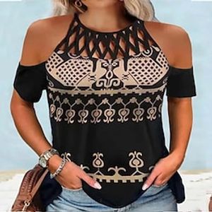 Women's Plus Size Tops T shirt Tee Graphic Patterned Print Short Sleeve Round Neck Basic Daily Vacation Polyester Spring Summer Black Lightinthebox