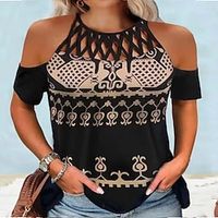 Women's Plus Size Tops T shirt Tee Graphic Patterned Print Short Sleeve Round Neck Basic Daily Vacation Polyester Spring Summer Black Lightinthebox - thumbnail