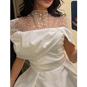 A-Line Evening Gown Party Dress Formal Floor Length Half Sleeve Illusion Neck Satin with Beading Sequin 2023 Lightinthebox