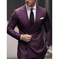 Purple Men's Wedding Prom Suits Solid Colored 2 Piece Formal Tailored Fit Double Breasted Six-buttons 2024 Lightinthebox