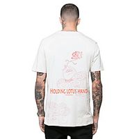 Men's Tee T shirt Hot Stamping Graphic Prints Lotus Hand Print Short Sleeve Casual Tops Ethnic Style Casual Fashion Designer White Black Lightinthebox - thumbnail