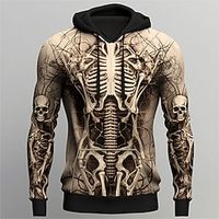 Graphic Skeleton Daily Basic Casual Men's 3D Print Hoodie Pullover Sports Outdoor Holiday Vacation Hoodies Light Brown Brown Hooded Front Pocket Print Spring   Fall Designer Lightinthebox - thumbnail