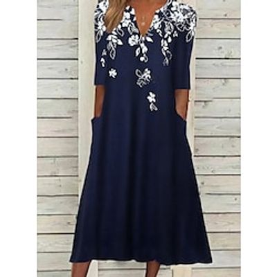 Women's A Line Dress Midi Dress Dark Blue Short Sleeve Floral Pocket Print Spring Summer V Neck Casual 2022 S M L XL XXL 3XL Lightinthebox Women's A Line Dress Midi Dress Dark Blue Short Sleeve Floral Pocket Print Spring Summer V Neck Casual 2022 S M L XL XXL 3XL Lightinthebox