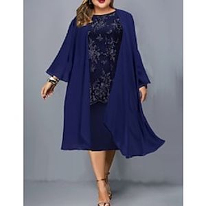 Women's Plus Size Dress Set Floral Crew Neck Long Sleeve Fall Winter Work Formal Midi Dress Formal Work Dress Lightinthebox
