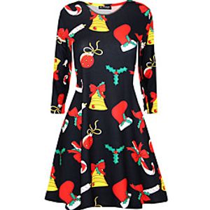 Women's A Line Dress Knee Length Dress Black Long Sleeve Print Print Fall Winter Round Neck Casual Christmas 2021 S M L XL miniinthebox