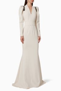 Tonya Crystal Embroidered Crepe Gown