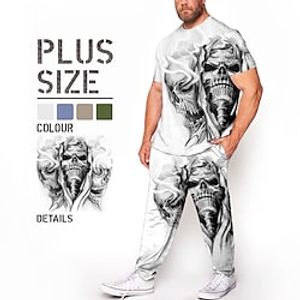 Men's Plus Size T-shirt Suits Big and Tall Skull Crew Neck Short Sleeves Spring  Summer Fashion Streetwear Casual Outdoor Daily Tops miniinthebox