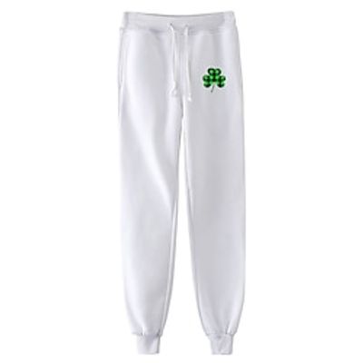 Men's Joggers Trousers Summer Pants Casual Pants Drawstring Elastic Waist Four Leaf Clover Breathable Soft Holiday St. Patrick's Day Fashion Streetwear Black White Micro-elastic Lightinthebox