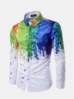 Korean Style Casual Personality 3D Splash Ink Printing Long Sleeve Dress Shirts for Men