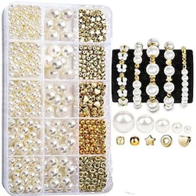 Pearl Beads for Bracelet Making, 720PCS Bracelet Making Kit Beads, Pearl Craft Beads for Jewelry Making, Friendship Bracelet Beads Kit, Loose Ivory Pearl Beads Gold Beads for Adult Bracelets Lightinthebox