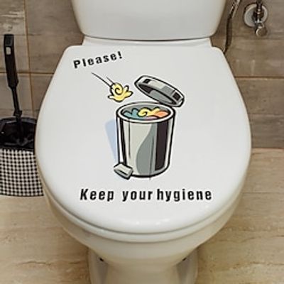 1pcs Cartoon Garbage Can Pattern English Pvc Wall Stickers Self-Adhesive Toilet Seat Decorative Toilet Stickers Lightinthebox