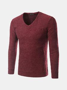 Fall Winter Mens Bottoming Knitted sweater Warm Solid Color V-neck Slim Fit Casual Top Tee