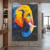 Mintura Handmade Elephant Oil Paintings On Canvas Wall Art Decoration Modern Abstract Animals Picture For Home Decor Rolled Frameless Unstretched Painting miniinthebox - thumbnail