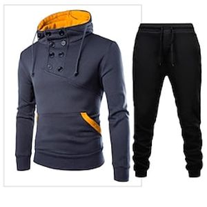 Men's Tracksuit Sweatsuit 2 Piece Athletic Winter Long Sleeve Thermal Warm Breathable Soft Fitness Running Jogging Sportswear Activewear Solid Colored Dark Grey Light Grey Black  Hoodie  Athleisure Lightinthebox