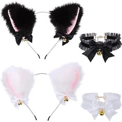 Halloween Performance Props Headdress Cat's Ears (Steamed Cat-Ear Shaped Bread) Headband Cat Girl Cat's Ears Collar Hair Accessories Set Lightinthebox