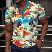 Palm Tree Men's Resort 3D Print Polo Shirt Hawaiian Vacation Beach Pique Polo Shirt Short Sleeve Turndown Polo Shirts Yellow Red Summer S M L Micro-elastic Lapel Polo Lightinthebox