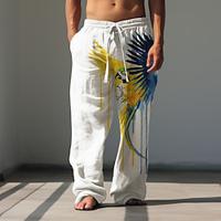 Men's Linen Pants Elastic Waist Animal Bird Comfort Full Length Outdoor Streetwear Hawaiian Casual White Micro-elastic Lightinthebox