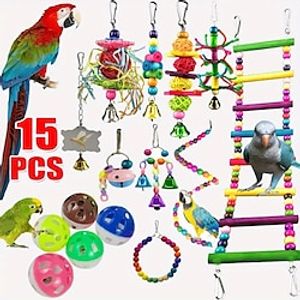 15pcs Parakeet Bird Toys Parrot Wood Bridge Cockatiel Molar Interactive Toy Bird Cage Accessories Lightinthebox