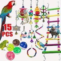 15pcs Parakeet Bird Toys Parrot Wood Bridge Cockatiel Molar Interactive Toy Bird Cage Accessories Lightinthebox - thumbnail