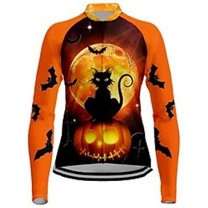 21Grams Women's Cycling Jersey Long Sleeve Bike Top with 3 Rear Pockets Mountain Bike MTB Road Bike Cycling Breathable Quick Dry Moisture Wicking Reflective Strips Orange Cat Halloween Polyester miniinthebox