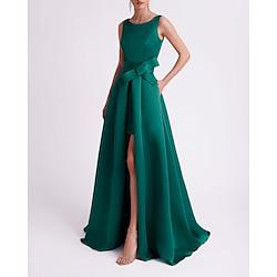 A-Line Evening Gown High Split Dress Formal Wedding Guest Floor Length Sleeveless V Neck Belt / Sash Satin with Slit 2024 Lightinthebox