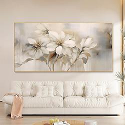 Hand painted Flower Oil Painting on Canvas Large Wall Art Abstract Floral Art White Decor Custom Painting Minimalist Living Room Decor Gift Lightinthebox