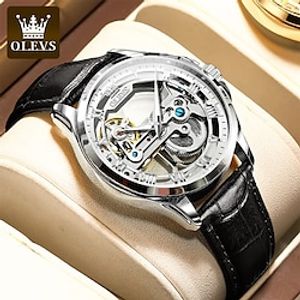 OLEVS Mechanical Watch for Men Automatic Self-winding Waterproof Hollow Engraving Noctilucent Fashion PU Leather Leather Men Wrist Watch miniinthebox